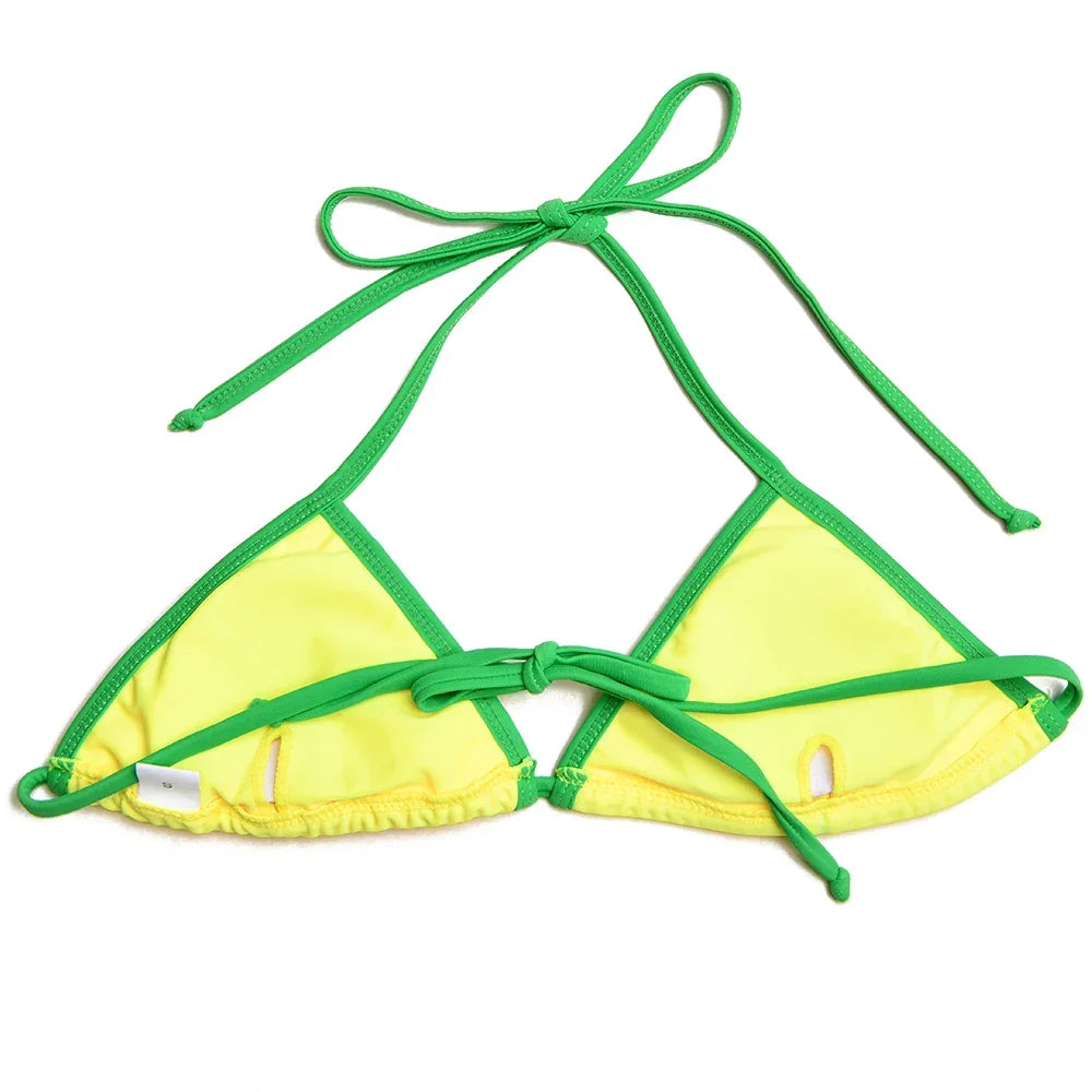 Absobe Brazilian Contrast Color Bikini Set Triangle Women Swimwear Patchwork Halter Swimsuit Hottie Summer Party Beachwear 2024
