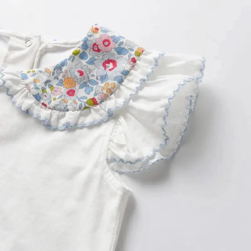 Summer Clothes Set for Baby Girls Kids Kawaii Vest Tops and Floral Printed Butt Pants Children Korean Style Casual Playwear