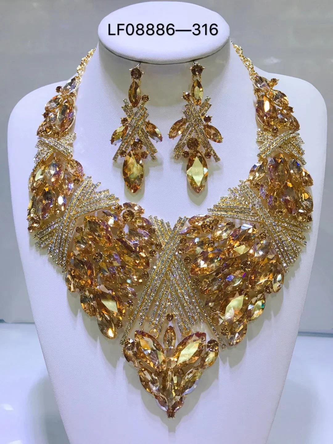 Women Luxury Necklaces Set Wedding Delicate Fashion Jewelery Set Crystal Rhinestone Earrings Jewelry Sets