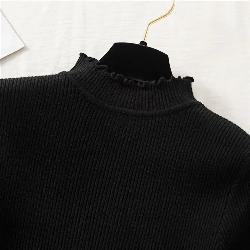 Mock Neck Clothes Knitted Woman Sweaters Pullovers Autumn Winter Basic Women's Jumper Slim Somen's Sweater Pull Long Sleeve