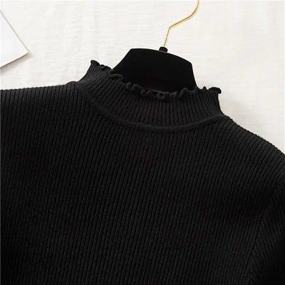 Mock Neck Clothes Knitted Woman Sweaters Pullovers Autumn Winter Basic Women's Jumper Slim Somen's Sweater Pull Long Sleeve