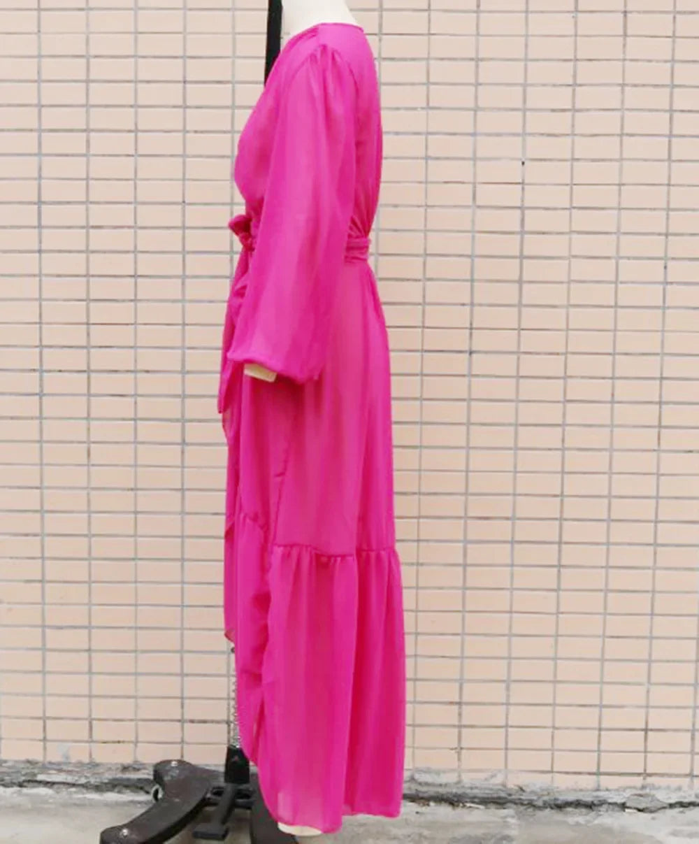 2024 New Lace Up Bikini Cover Ups for Women Maxi Dresses Solid Long Sleeve Beach Dress