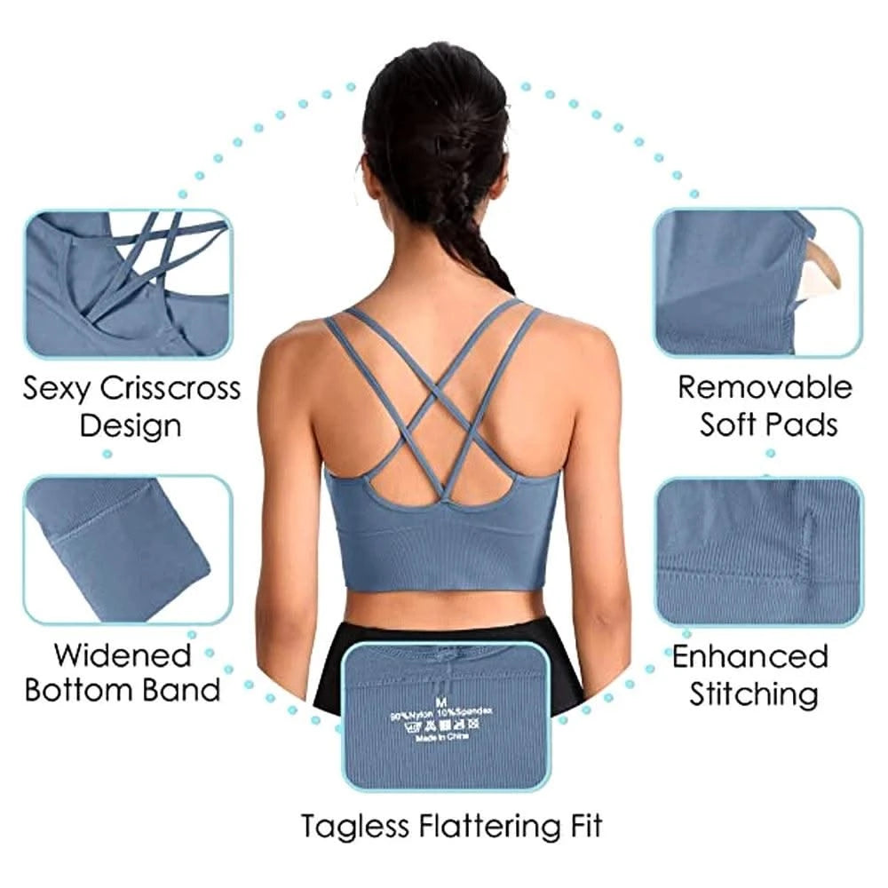 Women Strappy Sports Bras Padded Fitness Yoga Vest