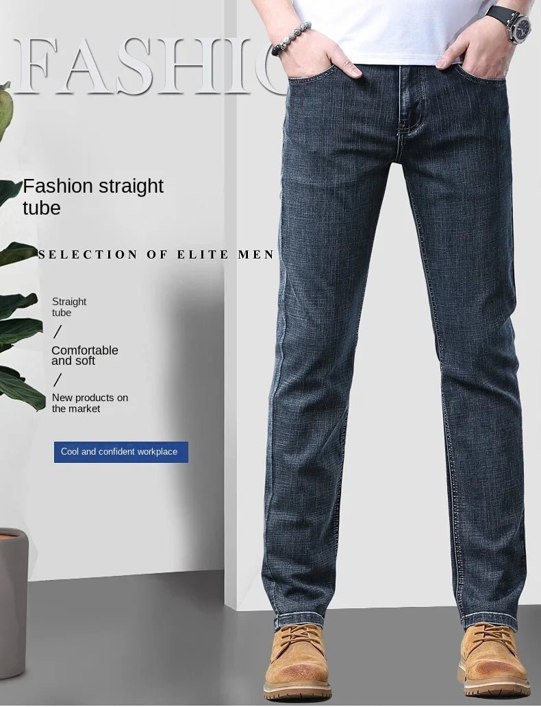 2024 Spring Summer New Men's Slim Thin Jeans Retro Light Blue Cotton Stretch Denim Pants Male Fashion Casual Brand Trousers