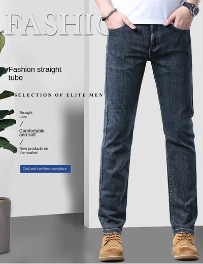 2024 Spring Summer New Men's Slim Thin Jeans Retro Light Blue Cotton Stretch Denim Pants Male Fashion Casual Brand Trousers