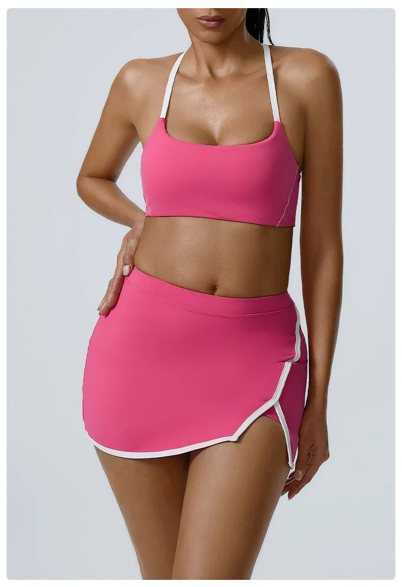 Women Yoga  Workout Set Bra and Shorts Two Piece Patchwork Open Sexy Back Elastic Fitness Sexy Yoga Outfit Sport  Women