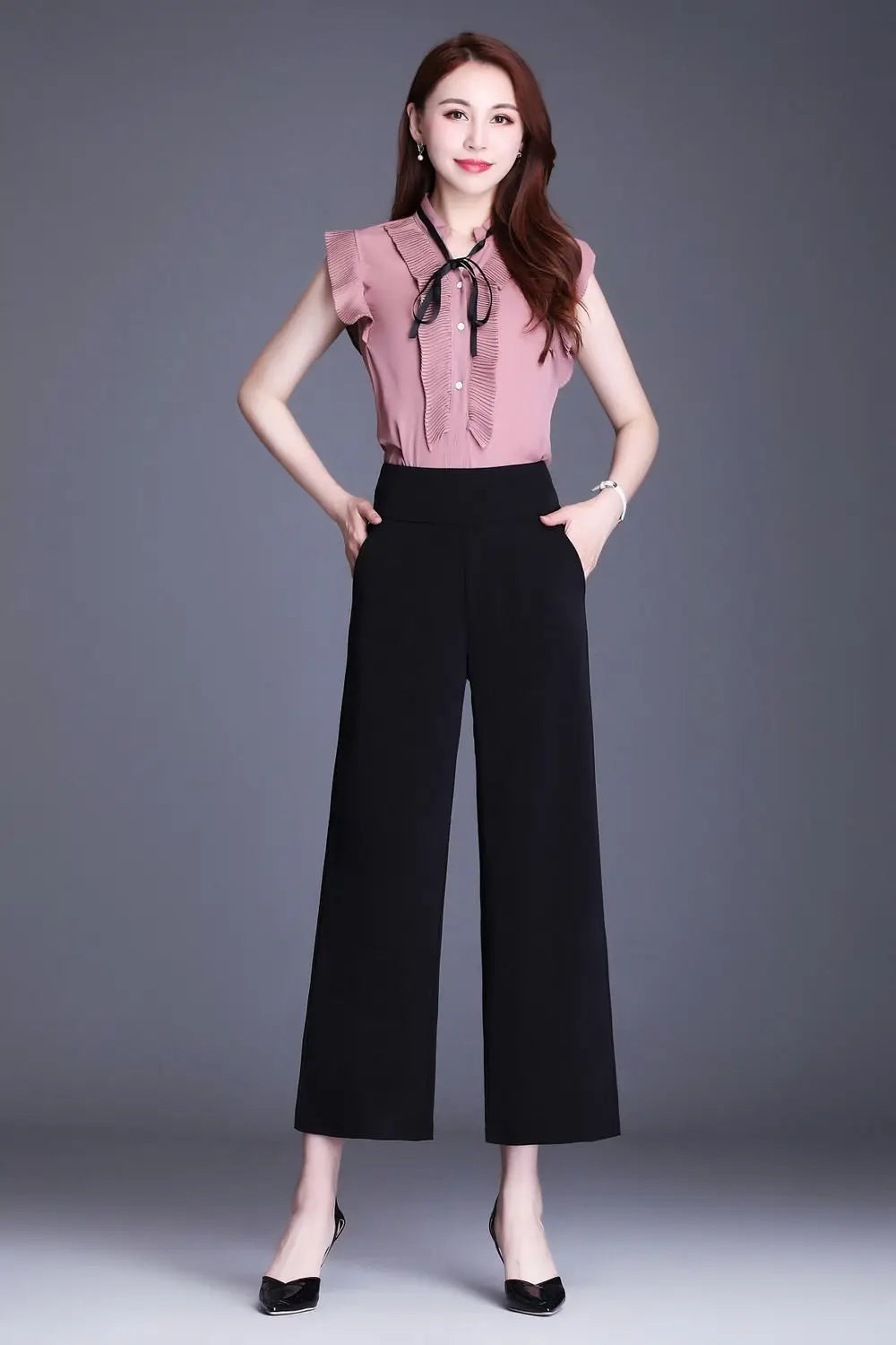 Women's Wide Leg Pants Loose Trousers Monochromatic High Waist Casual Clothing All-Match, Simplicity Autumn and Winter Fashion