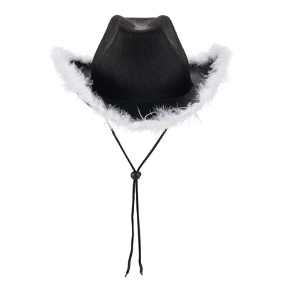Women's Cowboy Hat, Adult Solid Color Furry Trim Wide Brim Hat Female Cap for Dating Party