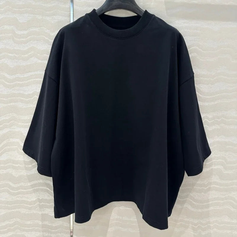 100% Cotton White Top Shoulder-loose High-end Short-sleeved Women T-shirt