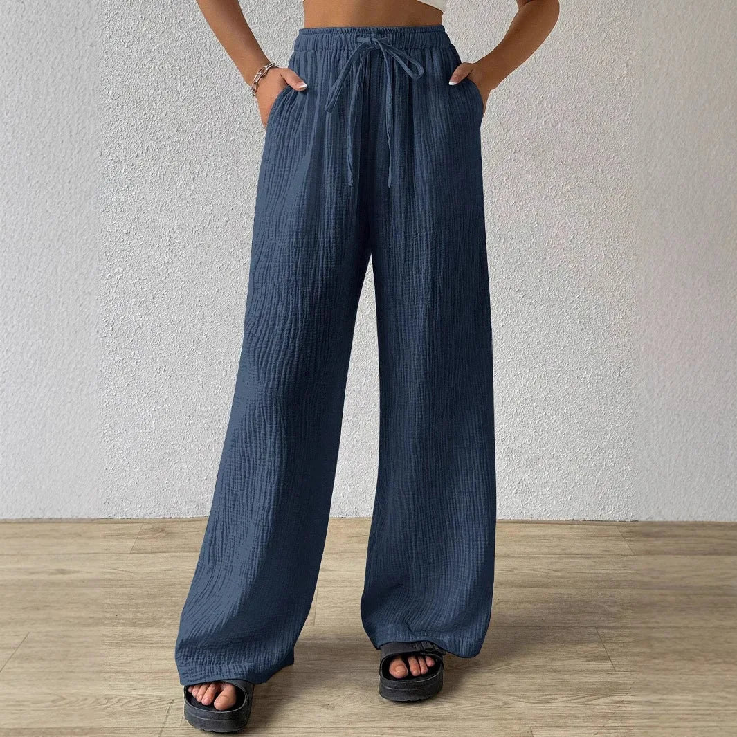 Wide Leg Floor Length Pants Women Drawstring Pant Loose Y2k Streetwear Capris Pockets Casual Sports Summer High Waist Basics
