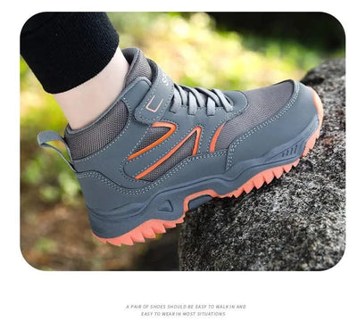New Boys' Sports Shoes Non-slip School Children's Leather Breathable Running Black Fashion Hiking Shoes Sneaker Size 29-40