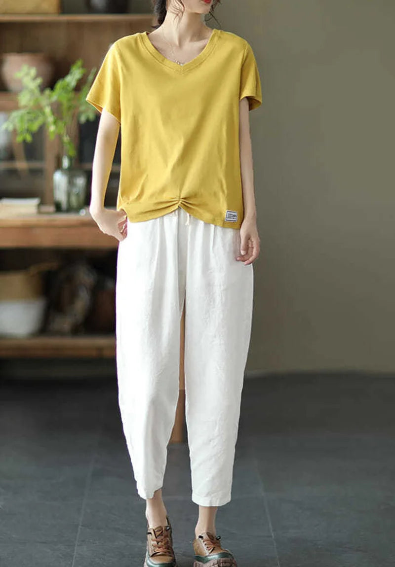 2024 Spring Summer Cotton Linen Pants Women Solid Color Casual Ankle-length Pant Woman Lace-up Waist Loose Trousers