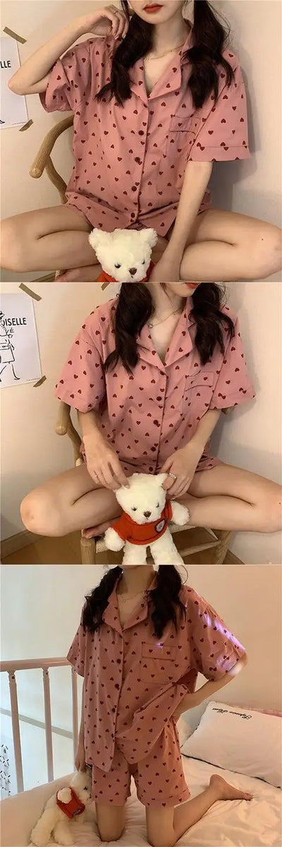 New Women Sleepwear Cartoon Pajamas Female Short  Pants Short Sleeved Summer Spring Loungewear Fashion Home Clothing Homewear