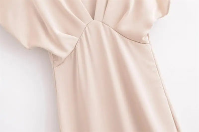 Women's Summer Dress 2025 New Elegant Fashion Slim V-neck Stain Long Dress Women Chic Comfortable Casual Dresses