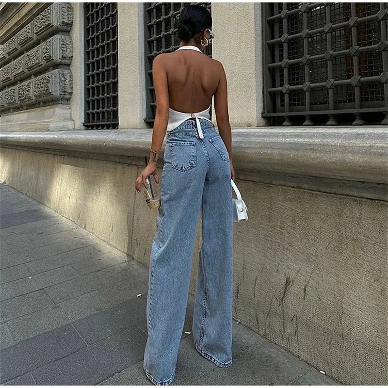 Women Fashion See Trough Jeans Y2k Pockets Pants Vintage Mesh Hollow Sheer High Waist Trousers Girls Straight Wide Leg Bottoms