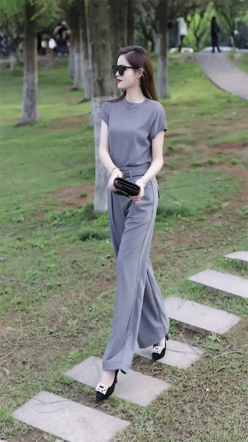 Trousers Woman Wear To Work Summer 2024 Office Professional Wide Leg Top and Pant Sets for Women 2 Pieces Tailor Casual Elegant