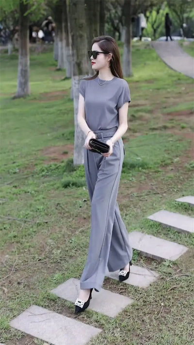 Trousers Woman Wear To Work Summer 2024 Office Professional Wide Leg Top and Pant Sets for Women 2 Pieces Tailor Casual Elegant