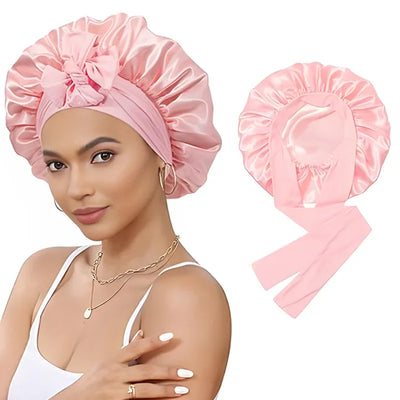 Silk Bonnet for Sleeping Women Satin Bonnet Double Layer Satin Lined Hair Bonnet with Tie Band Curly Hair