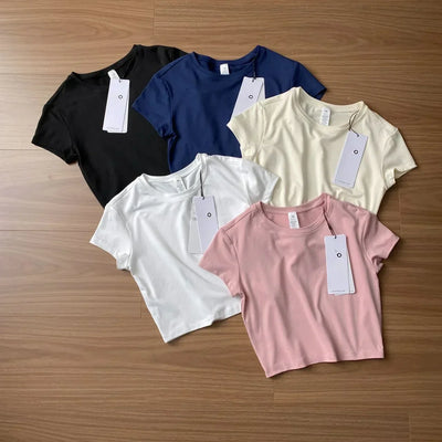 Women T-shirts 2025 Tops Solid Short Sleeve Loose O-neck Cotton Casual Ladies Shirts Harajuku Korean Summer Woman Tshirts