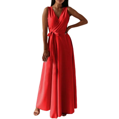 Women's Elegant Solid long dresses Casual Sleeveless High Waist Sexy Evening Formal dresses Fit And Flare Dresses For Women