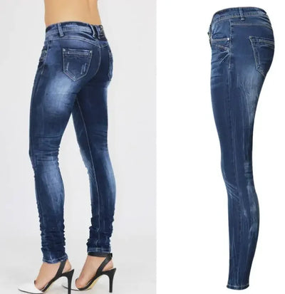 Women's Tight Denim Pencil Pants, Low Waisted Jeans, Tied Dyeing Women Jeans