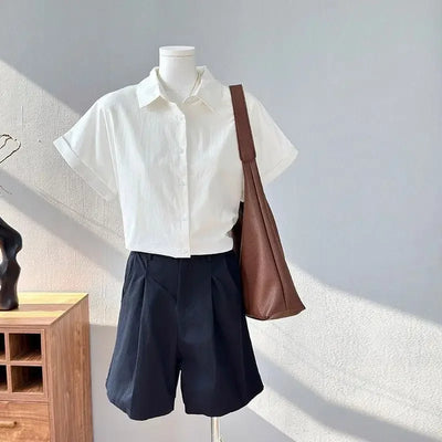 Women Clothing Summer Fashion Casual Button Solid Color Polo Collar Female Simplicity Temperament Appear Thin Short Sleeve Tops