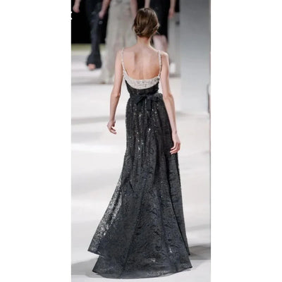 Customized Luxurious Women's Spaghetti Strap Sleeveless Evening Dresses Black A-line Backless Long Party Dresses for Special Ocn