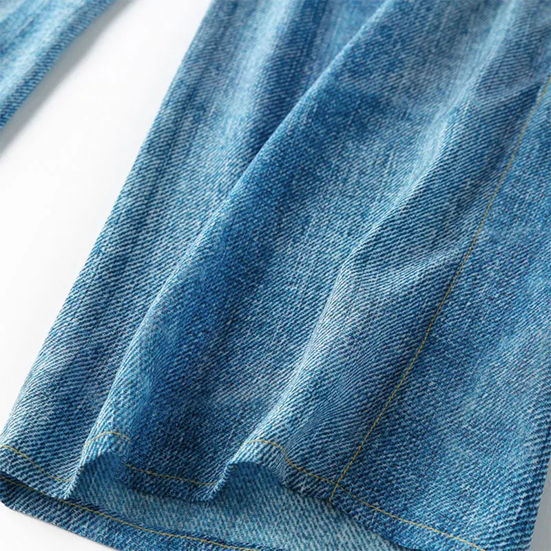 Women Pants 100% Mulberry Silk 16 momme Blue Jeans Printed Pocket Wide Leg Long Trousers Elastic Waist Office Lady M L XL MM858