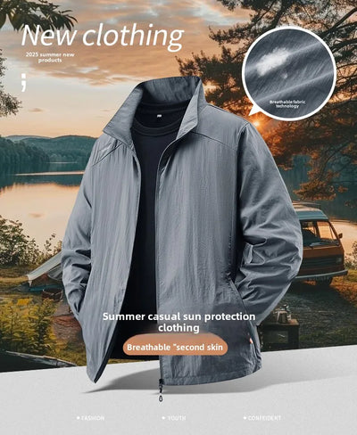 Summer Sunscreen Jacket Men's Casual Quick Dry Breathable UV Coat Outdoor Cycling Camping Fishing Lightweight Skin Windbreaker