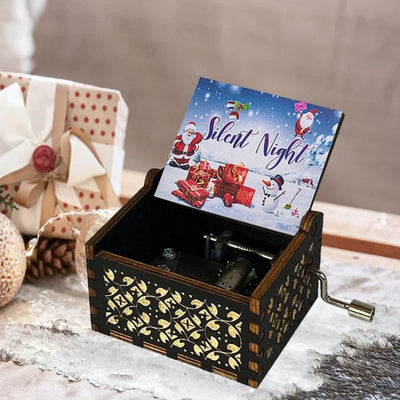 Merry Christmas Music Box Wooden Hand Cranked Music Box Vintage Happy New Year Music Box Gift Music Box Birthday Gift