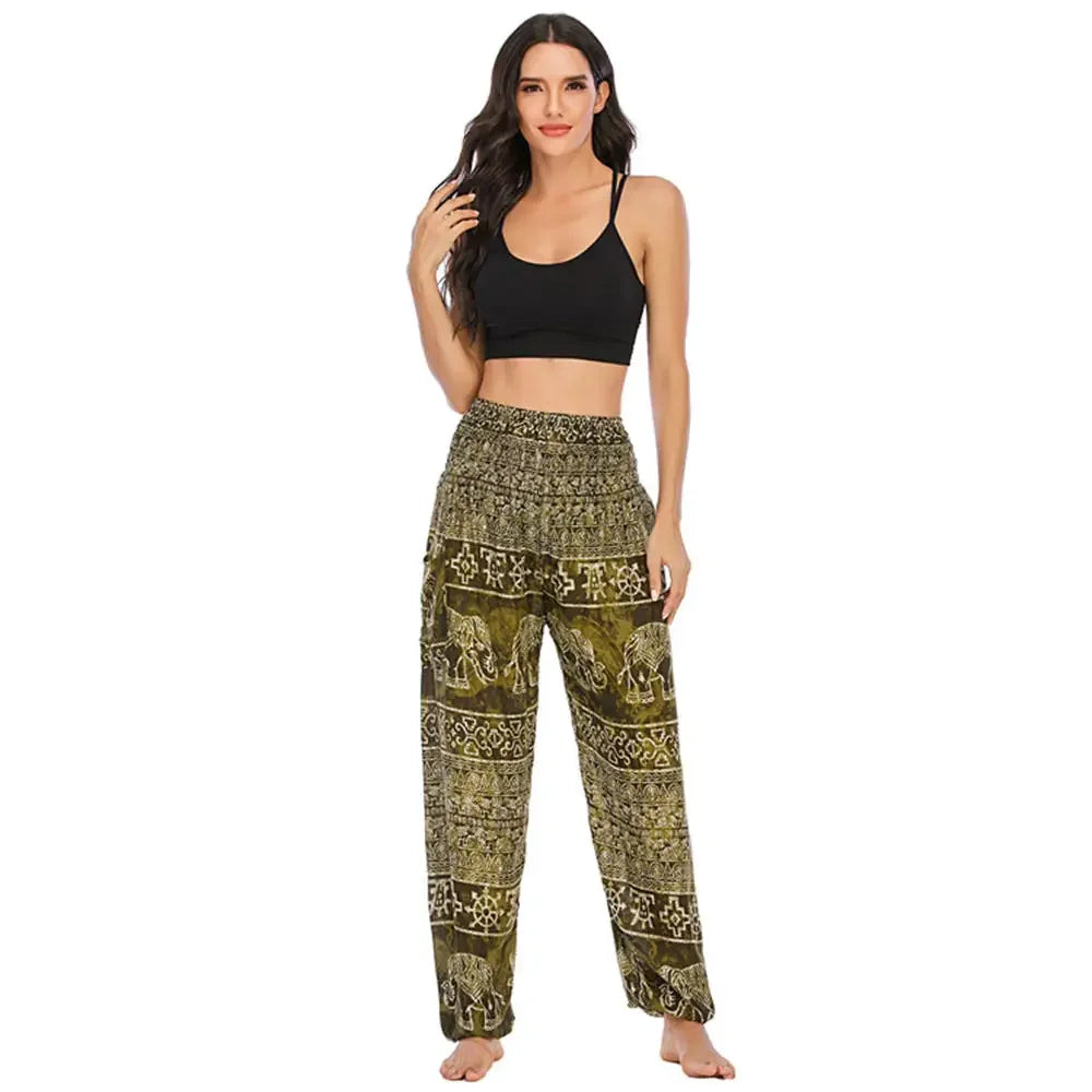 Women's Yoga Pants Printed Ethnic Style Loose Yoga Trousers Bloomers High Waist Fitness Sports Crotch Dance Palazzo Sweatpants