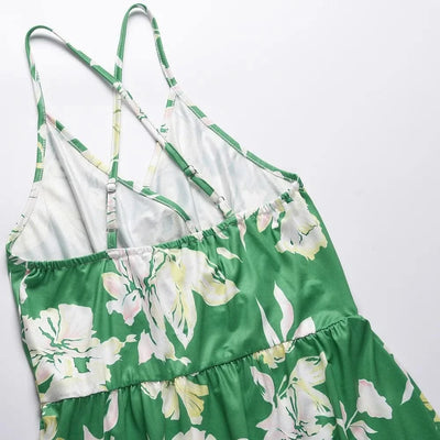 Floral Dress Women's Summer Dress Sexy Backless V-neck Suspender Long Dress