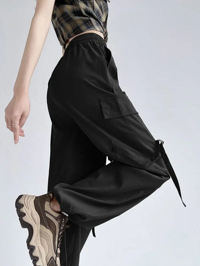 Cargo Pants for Women with Pockets Pink Loose Woman Trousers Wide Leg Spring Autumn Cotton Vintage Elastic Casual All Medium 90s