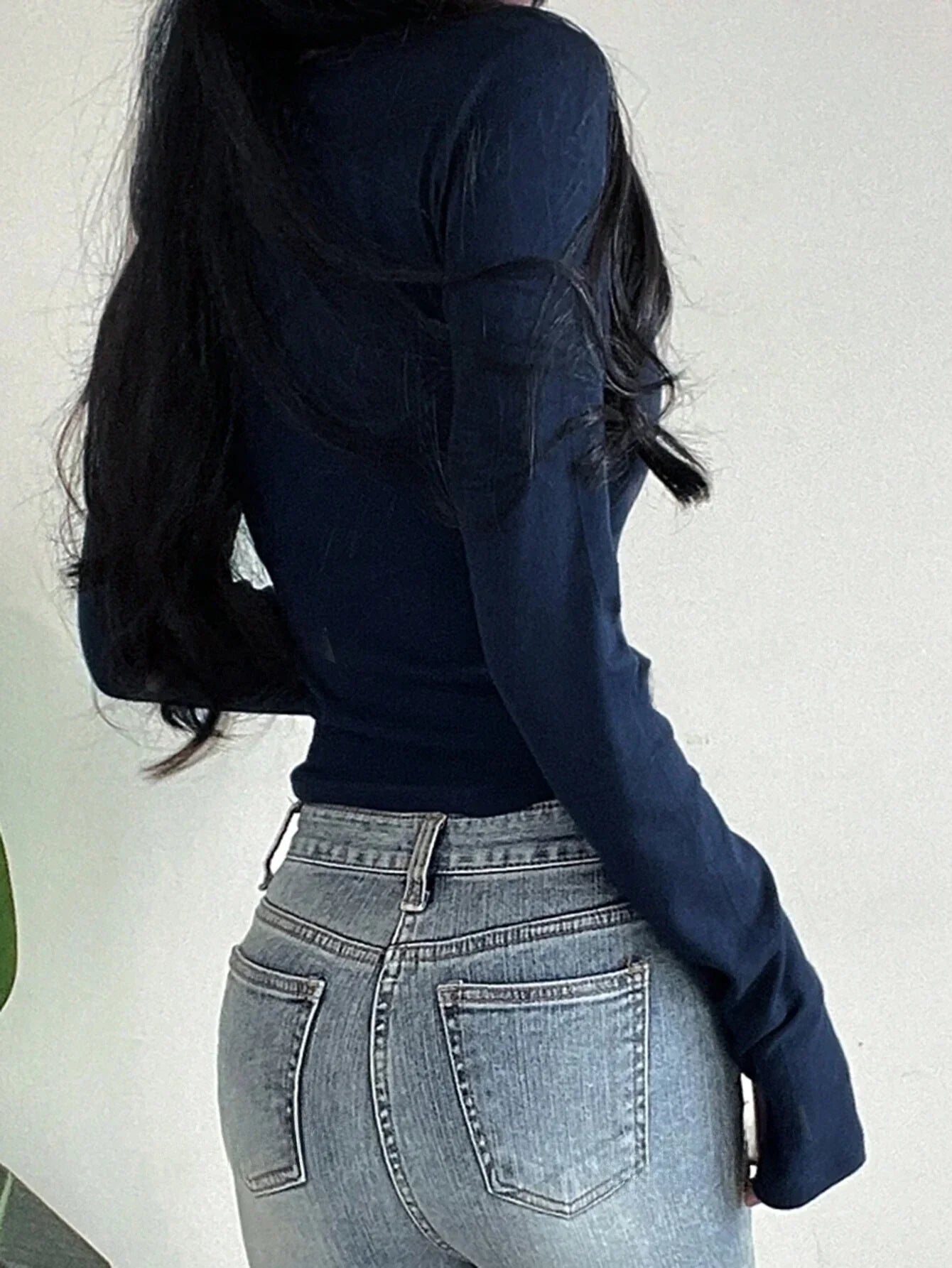 Women Long Sleeve Tops - Sexy Going Out Sweetheart V Neck Basic Shirts Tight Slim Fall Trendy Clothing