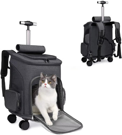 Folding Travel Pet Trolley Carrier with Wheels for Cat Dog Backpack Carriage Airline Approved Pet Trolley Carrier with Wheels