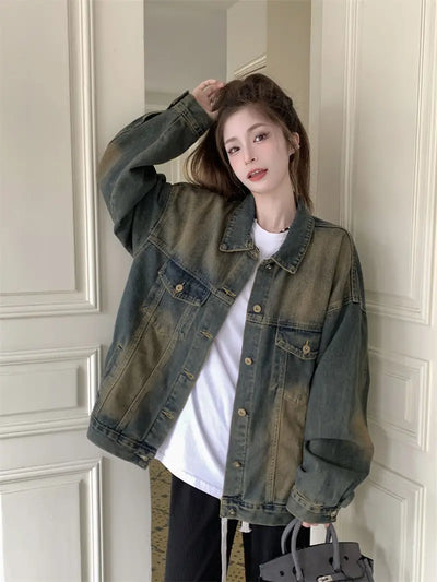 Women's Spring Autumn Cool Denim Coat Pants Two Piece Set Lady Casual Jacket Trousers Outfits 2025 New Punk Tops Jeans Suits