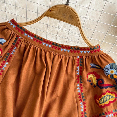 Boho Vintage Spring Autumn Women's Dress Ethnic Style Sundress Long Sleeve Embroidered Cotton Linen Black Beach Dresses платье