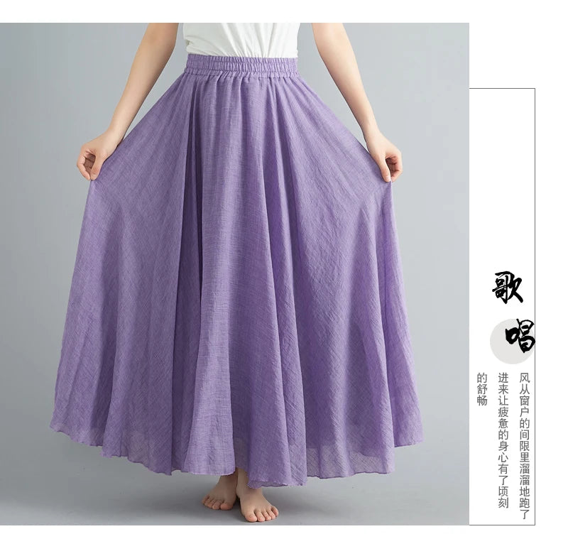 Fashion Cotton Linen Clothes Women Skirts Maxi Y2k Elegant Beach Saia Ropa Mujer Casual Vestido Boho Long Skirt Faldas Harajuku