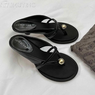 Women's Slippers Heeled Sandals Casual Flip Flops Shoes Woman 2025 Trend Summer Shallow Dress Design Pumps Clip Toe Slides Mujer