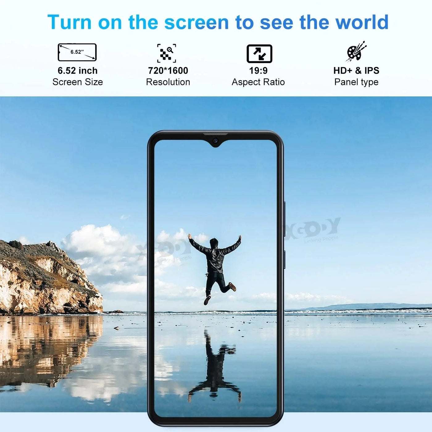 XGODY 4G Cell Phones V50,Smartphone Android,6.52 inch,4+64GB ROM,4500mAh,Mobile phones,8+15MP,Dual SIM Quad Core,Face Unlocked