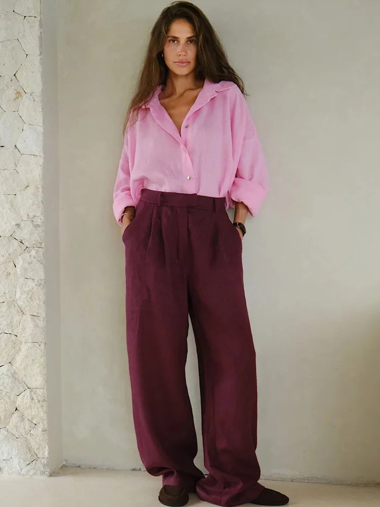 Fashion Loose Blouses Spring Urban Women's Linen Shirt Long Sleeve Turn Down Collar Top Vintage Cotton Linen Shirts for Women