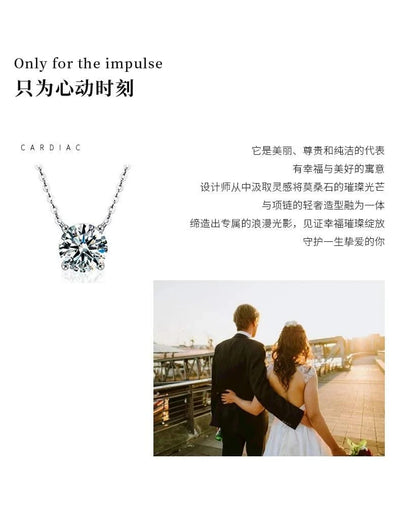 1CT  Moissanite Necklace for Women Color Sparkling Classic Lab Diamond Pendant Sterling Silver 925 GRA