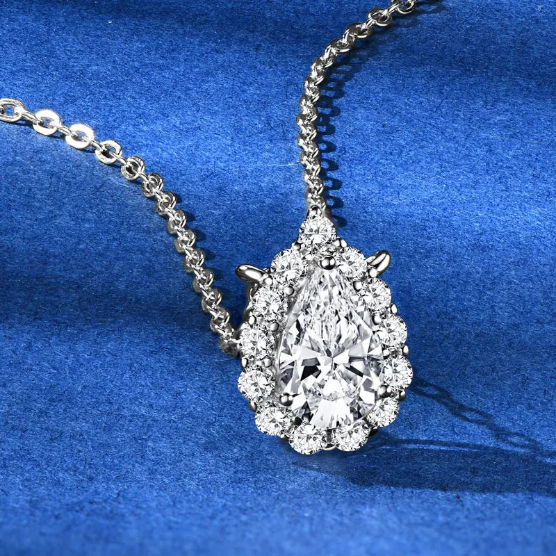 S925 Teardrop Necklace 1.0CT Pear Cut D Moissanite Pendant Necklaces for Women 925 Silver Adjustable Chain GRA Certified Jewelry