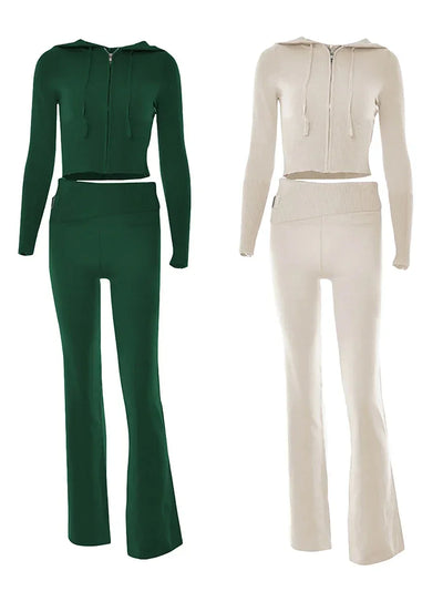 Women Tracksuit  Knit Lounge Set Long Sleeve Zip Up Hoodie with High Waist Wide Leg Pant 2 Piece Sweater Ensemble Casual Set