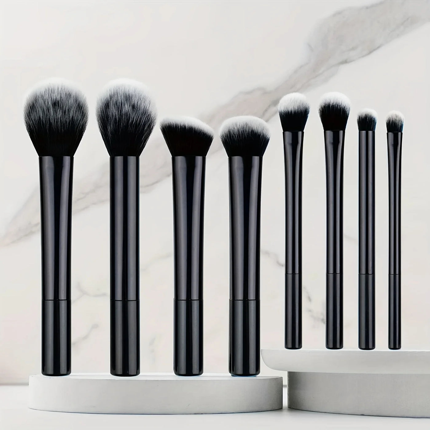 High-quality 8pcs/set Black Glossy Professional Makeup Brush Tool Kit Including Powder, Blush, Contouring, Eyeshadow, Highlighte