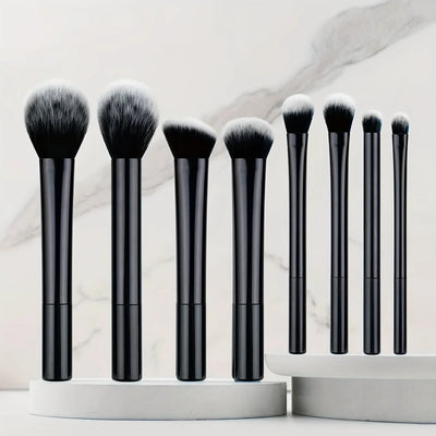 High-quality 8pcs/set Black Glossy Professional Makeup Brush Tool Kit Including Powder, Blush, Contouring, Eyeshadow, Highlighte