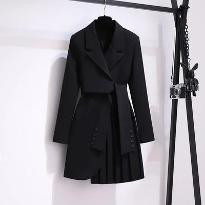 Blazer Women 2025 Spring New Fashion Women Clothing Suit Skirt Jacket Belt Waist Slim Suit Women Blazer Long Coat Black Blazers