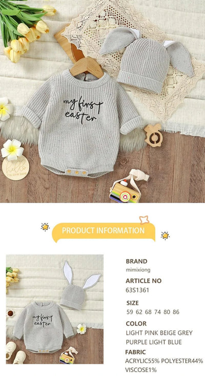 2pcs/Set 0-18m Knitted Jumpsuits Costume| Baby Rabbit Easter Clothes Sets |Cute Hats+ Bodysuits Spring Outfits for Newborn Boy Girl