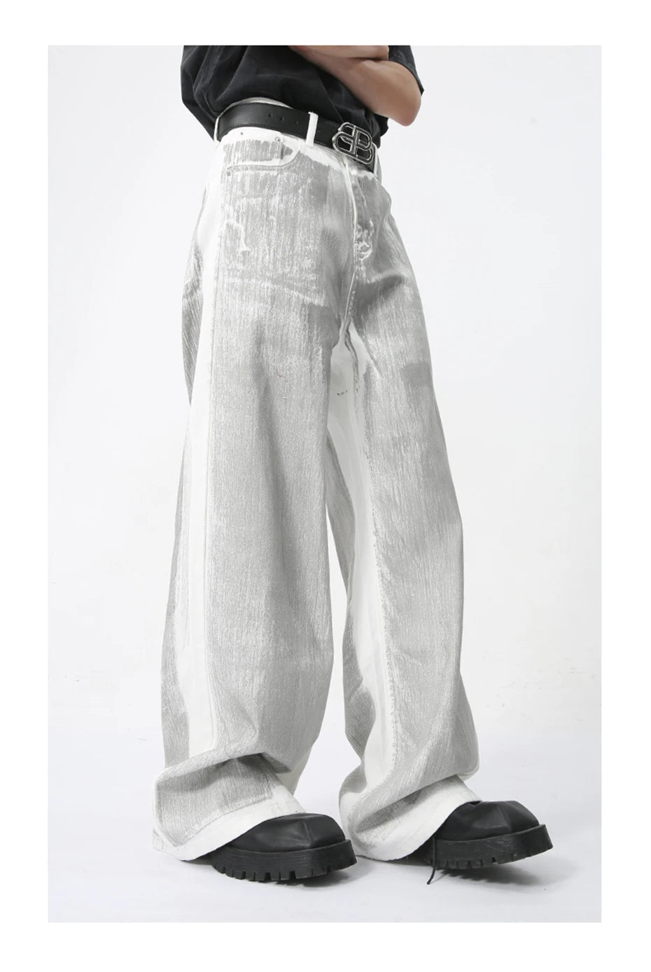 Men's White Baggy Jeans Dirty Printed Grunge Y2K Loose Straight Denim Pants Harajuku Oversized Streetwear Jeans Trousers Male