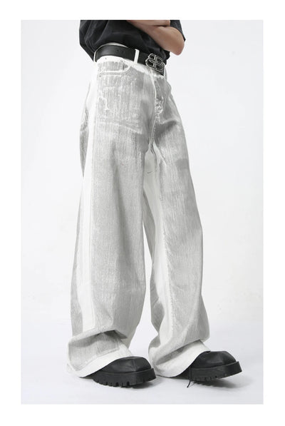 Men's White Baggy Jeans Dirty Printed Grunge Y2K Loose Straight Denim Pants Harajuku Oversized Streetwear Jeans Trousers Male